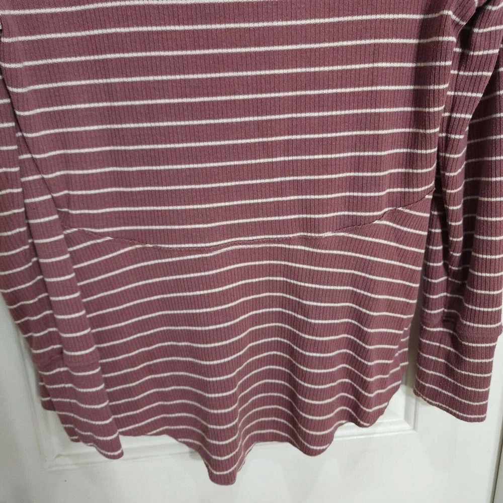 Anthropologie Womens Sleep Shirt Campground Maroon Striped Thermal Henley Top S